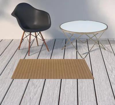 2' X 4' Striped Stain Resistant Indoor / Outdoor Area Rug - Tan