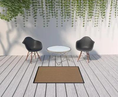 4' X 6' Geometric Stain Resistant Indoor / Outdoor Area Rug - Beige / Black