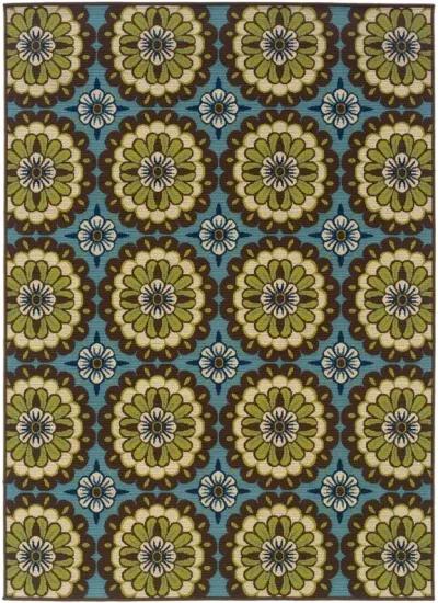 2' X 4' Floral Stain Resistant Indoor & Outdoor Area Rug - Blue / Green