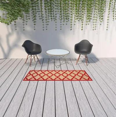 2' X 8' Geometric Stain Resistant Outdoor / Indoor Area Rug - Red