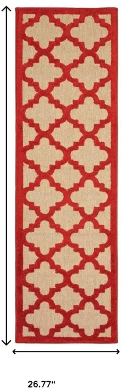 2' X 8' Geometric Stain Resistant Outdoor / Indoor Area Rug - Red