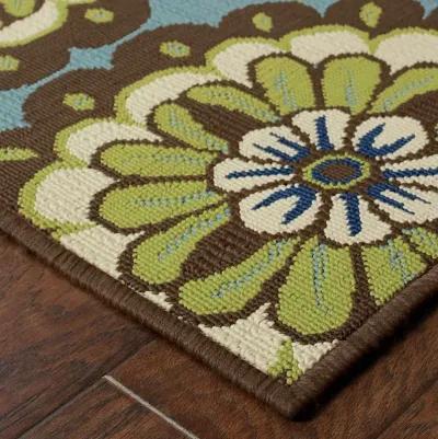 2' X 8' Floral Stain Resistant Outdoor / Indoor Area Rug - Blue / Green