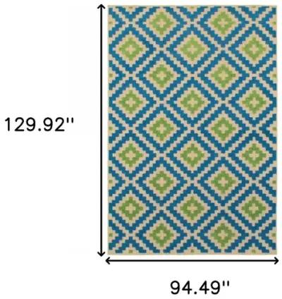 8' X 11' Geometric Stain Resistant Indoor / Outdoor Area Rug - Blue / Beige