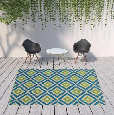 8' X 11' Geometric Stain Resistant Indoor / Outdoor Area Rug - Blue / Beige