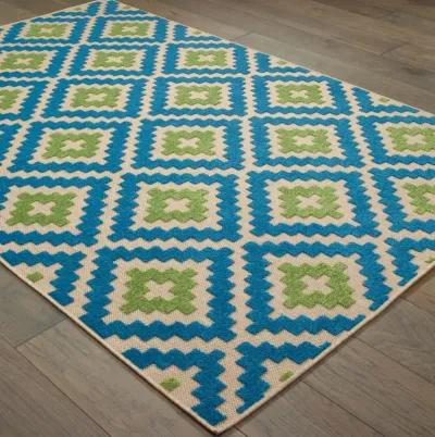 8' X 11' Geometric Stain Resistant Indoor / Outdoor Area Rug - Blue / Beige