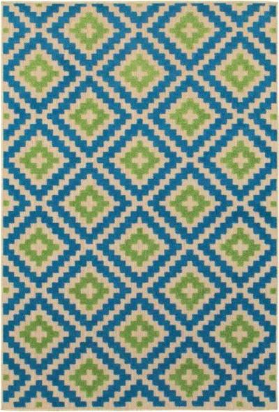 8' X 11' Geometric Stain Resistant Indoor / Outdoor Area Rug - Blue / Beige