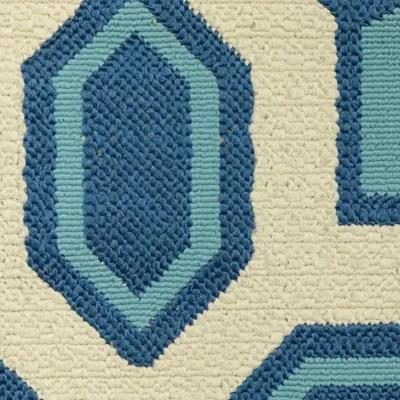 9' X 13' Geometric Stain Resistant Outdoor / Indoor Area Rug - Ivory / Blue