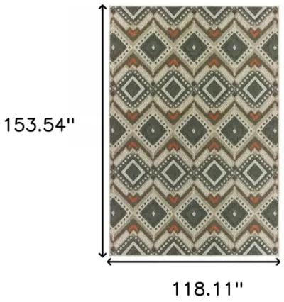 10' X 13' Geometric Stain Resistant Indoor / Outdoor Area Rug - Gray