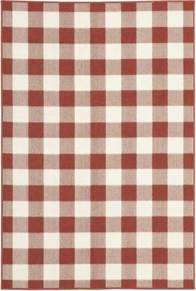 7' X 10' Geometric Stain Resistant Indoor / Outdoor Area Rug - Red / Ivory