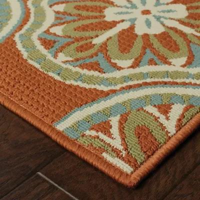 5' X 8' Floral Stain Resistant Indoor & Outdoor Area Rug - Brown / Ivory