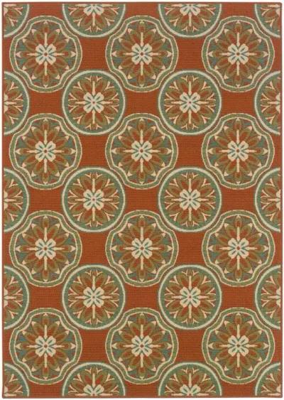 5' X 8' Floral Stain Resistant Indoor & Outdoor Area Rug - Brown / Ivory