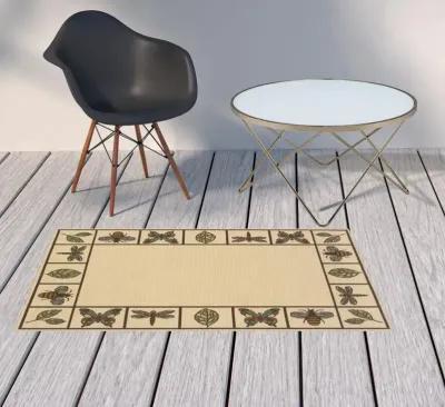 2' X 4' Abstract Stain Resistant Outdoor / Indoor Area Rug - Brown / Ivory