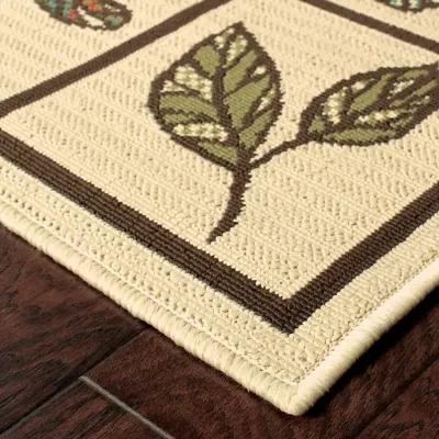 2' X 4' Abstract Stain Resistant Outdoor / Indoor Area Rug - Brown / Ivory