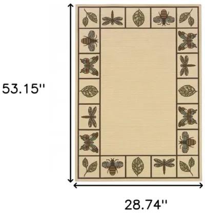 2' X 4' Abstract Stain Resistant Outdoor / Indoor Area Rug - Brown / Ivory