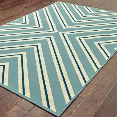 7' X 10' Geometric Stain Resistant Indoor / Outdoor Area Rug - Blue