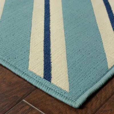 7' X 10' Geometric Stain Resistant Indoor / Outdoor Area Rug - Blue