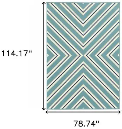 7' X 10' Geometric Stain Resistant Indoor / Outdoor Area Rug - Blue