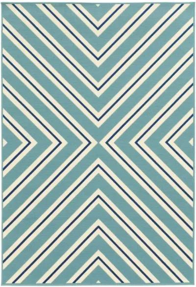 7' X 10' Geometric Stain Resistant Indoor / Outdoor Area Rug - Blue