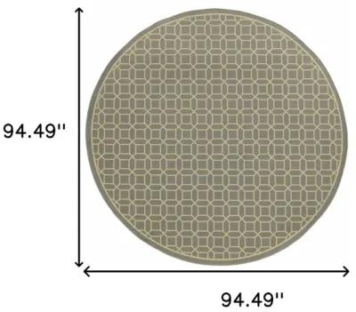 8' X 8' Round Geometric Stain Resistant Outdoor & Indoor Area Rug - Gray / Ivory