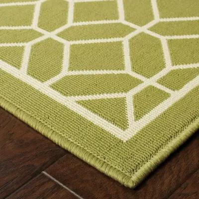 5' X 8' Geometric Stain Resistant Outdoor & Indoor Area Rug - Green / Ivory