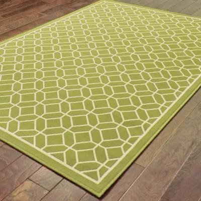 5' X 8' Geometric Stain Resistant Outdoor & Indoor Area Rug - Green / Ivory