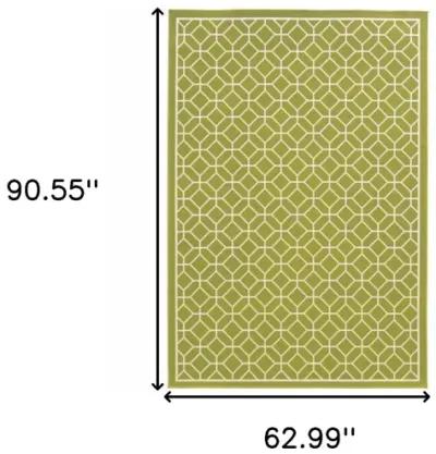 5' X 8' Geometric Stain Resistant Outdoor & Indoor Area Rug - Green / Ivory