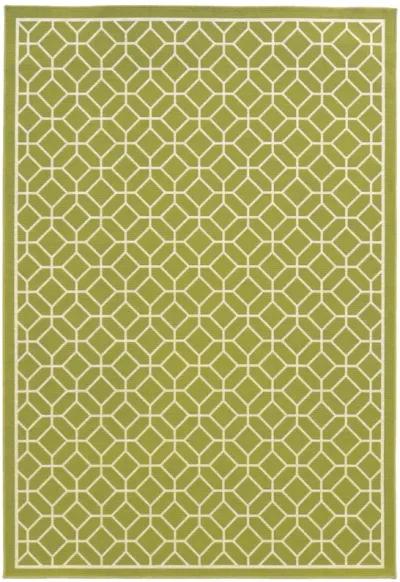 5' X 8' Geometric Stain Resistant Outdoor & Indoor Area Rug - Green / Ivory