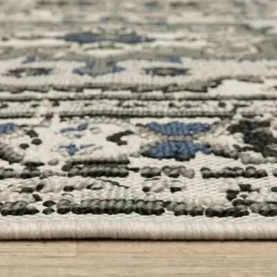 10' X 13' Oriental Stain Resistant Outdoor / Indoor Area Rug - Blue / Beige