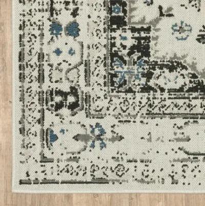 10' X 13' Oriental Stain Resistant Outdoor / Indoor Area Rug - Blue / Beige