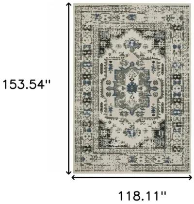 10' X 13' Oriental Stain Resistant Outdoor / Indoor Area Rug - Blue / Beige