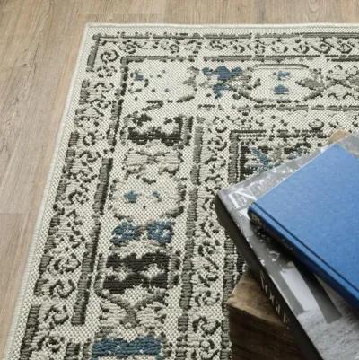 10' X 13' Oriental Stain Resistant Outdoor / Indoor Area Rug - Blue / Beige