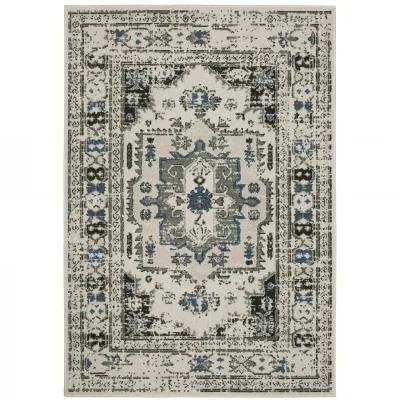 10' X 13' Oriental Stain Resistant Outdoor / Indoor Area Rug - Blue / Beige