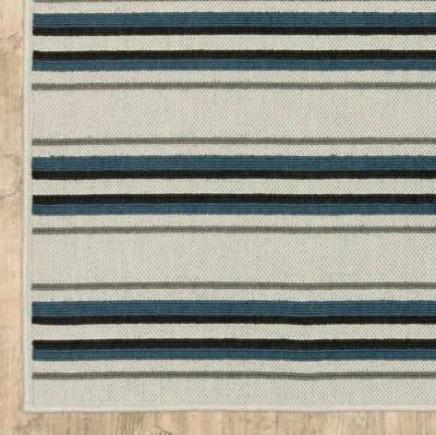 5' X 7' Geometric Stain Resistant Indoor & Outdoor Area Rug - Blue / Beige