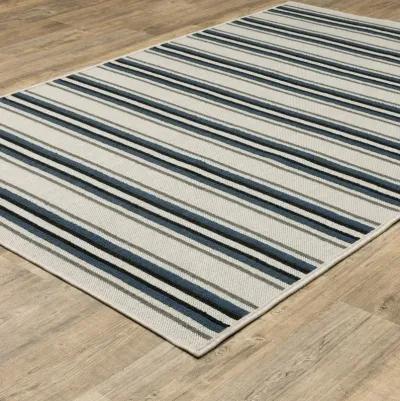 5' X 7' Geometric Stain Resistant Indoor & Outdoor Area Rug - Blue / Beige