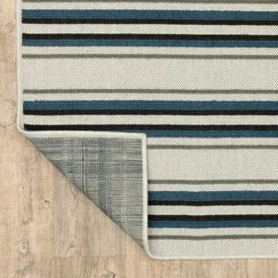 5' X 7' Geometric Stain Resistant Indoor & Outdoor Area Rug - Blue / Beige