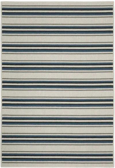 5' X 7' Geometric Stain Resistant Indoor & Outdoor Area Rug - Blue / Beige