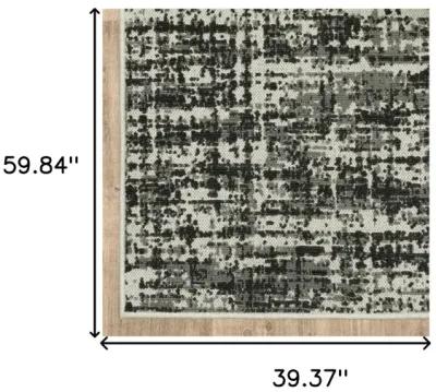 3' X 5' Abstract Stain Resistant Indoor / Outdoor Area Rug - Beige / Black