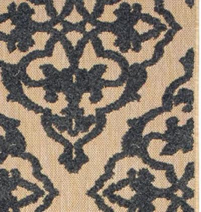 2' X 8' Oriental Stain Resistant Indoor / Outdoor Area Rug - Beige / Black