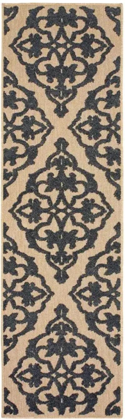 2' X 8' Oriental Stain Resistant Indoor / Outdoor Area Rug - Beige / Black