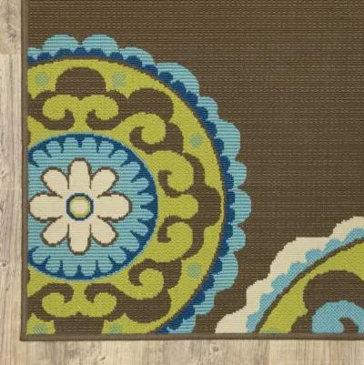 2' X 8' Oriental Stain Resistant Indoor / Outdoor Area Rug - Brown