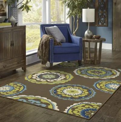 4' X 6' Floral Medallion Stain Resistant Indoor / Outdoor Area Rug - Brown