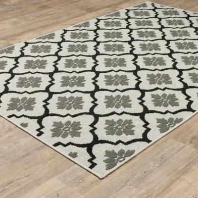 5' X 7' Geometric Stain Resistant Outdoor / Indoor Area Rug - Beige / Black