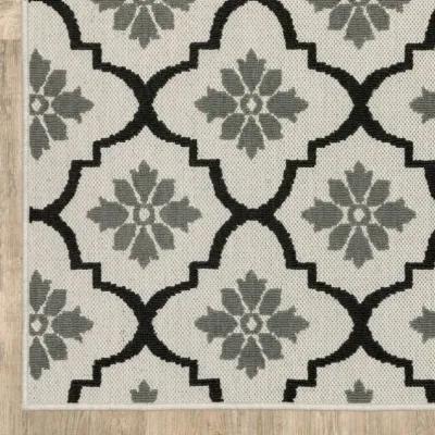 5' X 7' Geometric Stain Resistant Outdoor / Indoor Area Rug - Beige / Black