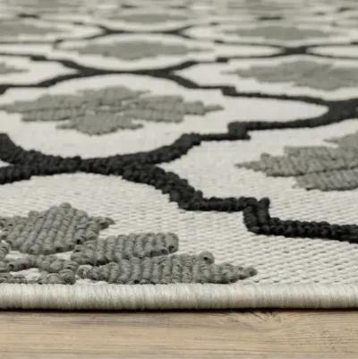 5' X 7' Geometric Stain Resistant Outdoor / Indoor Area Rug - Beige / Black