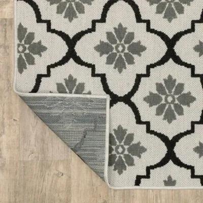 5' X 7' Geometric Stain Resistant Outdoor / Indoor Area Rug - Beige / Black