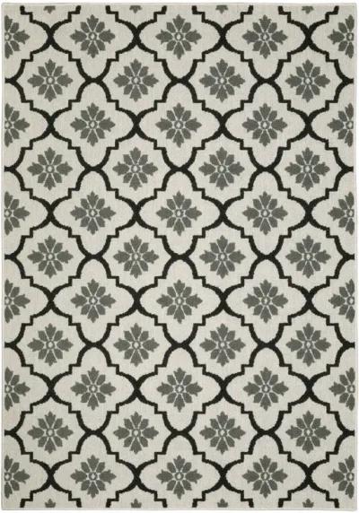 5' X 7' Geometric Stain Resistant Outdoor / Indoor Area Rug - Beige / Black