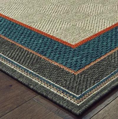 3' X 5' Stain Resistant Indoor / Outdoor Area Rug - Blue / Gray