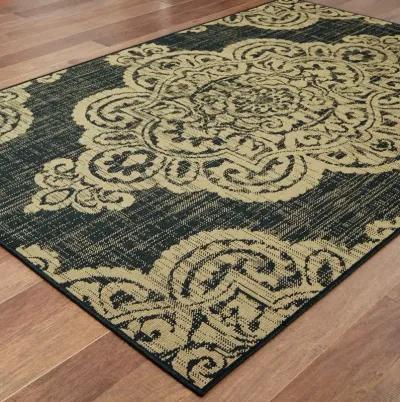 8' X 11' Oriental Stain Resistant Indoor / Outdoor Area Rug - Black / Tan