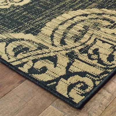 8' X 11' Oriental Stain Resistant Indoor / Outdoor Area Rug - Black / Tan