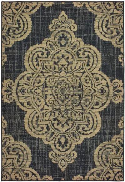 8' X 11' Oriental Stain Resistant Indoor / Outdoor Area Rug - Black / Tan